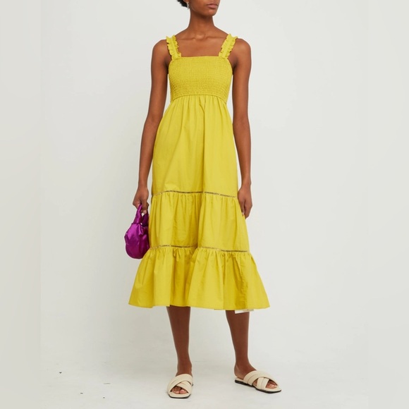 o.p.t Colette Cotton Chartreuse Sun Dress 100% cotton | size L - Picture 1 of 7